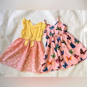 Little Lass Girls Yellow Floral/Pink Butterfly Dress Set size 5T Pls see photos